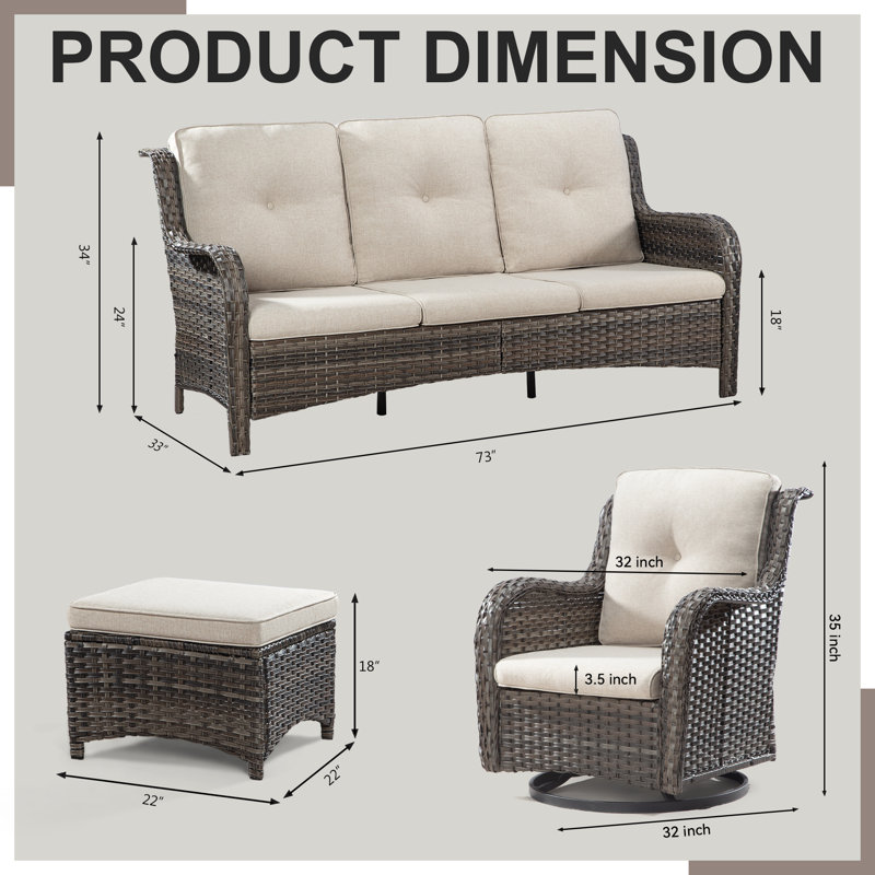 Anahit Wicker 10 - Person Patio Conversation Set with Cushions, Beige