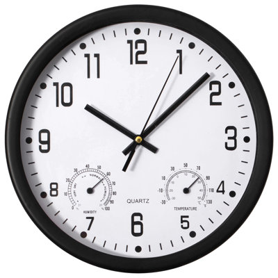 Winston Porter 10-inch Non-ticking Quartz Wall Clock With Thermometer & Hygrometer - Battery Operated Plastic Analog Clock For Temperature & Humidity Monitoring - Ideal For Home, Office Or School, Black