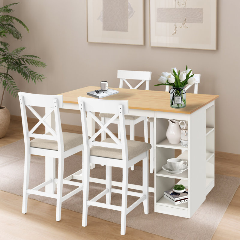 5 - Piece Solid Wood Dining Set, White