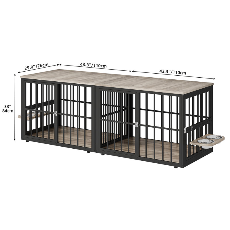 Meuble de cage d'angle pour chien Gurmukh, Gris, H 33 po x l 86,6 po x P 29,9 po
