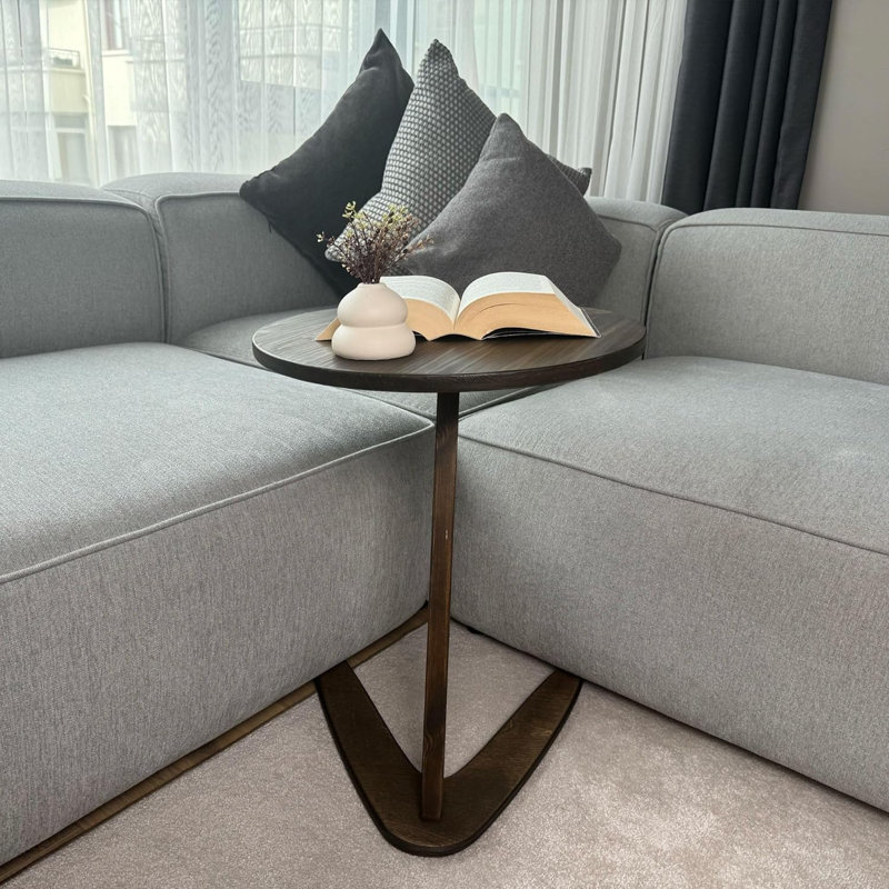 C-Shaped Handmade End Table, Side Table For Couches, Sofa Tables Slide Under Couch For Living Room, Over Couch TV Tray Table For Small Spaces