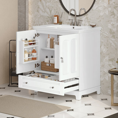 Bathroom Vanity with Ceramic Sink, Adjustable Shelf and Drawer