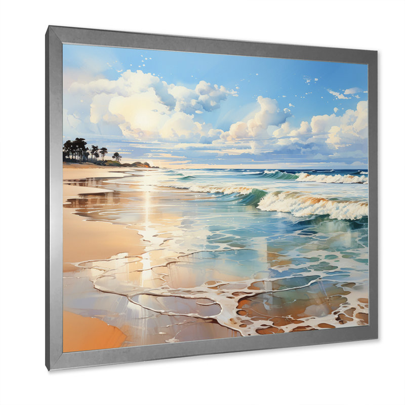 «Beach Photo Seaside Reflections V», reproduction sur toile, Cadre simple argenté, H 30 po x l 30 po x P 1 po