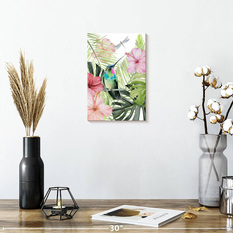 Brampt Hibiscus And Hummingbird II, 12" H x 8" W
