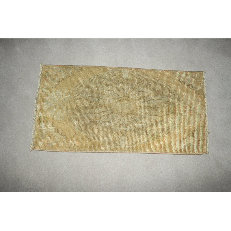Handmade Turkish Art Wool Rug for Office or Entry in Muted Pastel Yellow