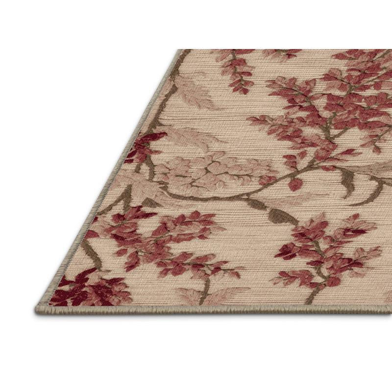 Tapis botanique beige lavable à la machine, Rectangle 4 pi x 6 pi