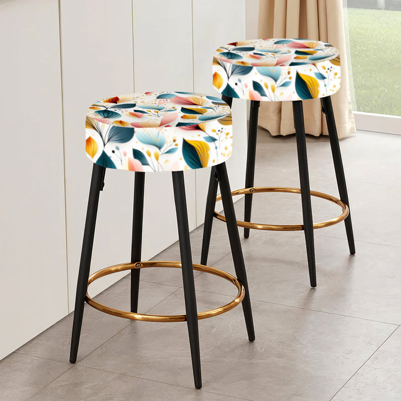 Ensemble de 2 tabourets à imprimé animal, Motif floral de couleur pastel botanique I