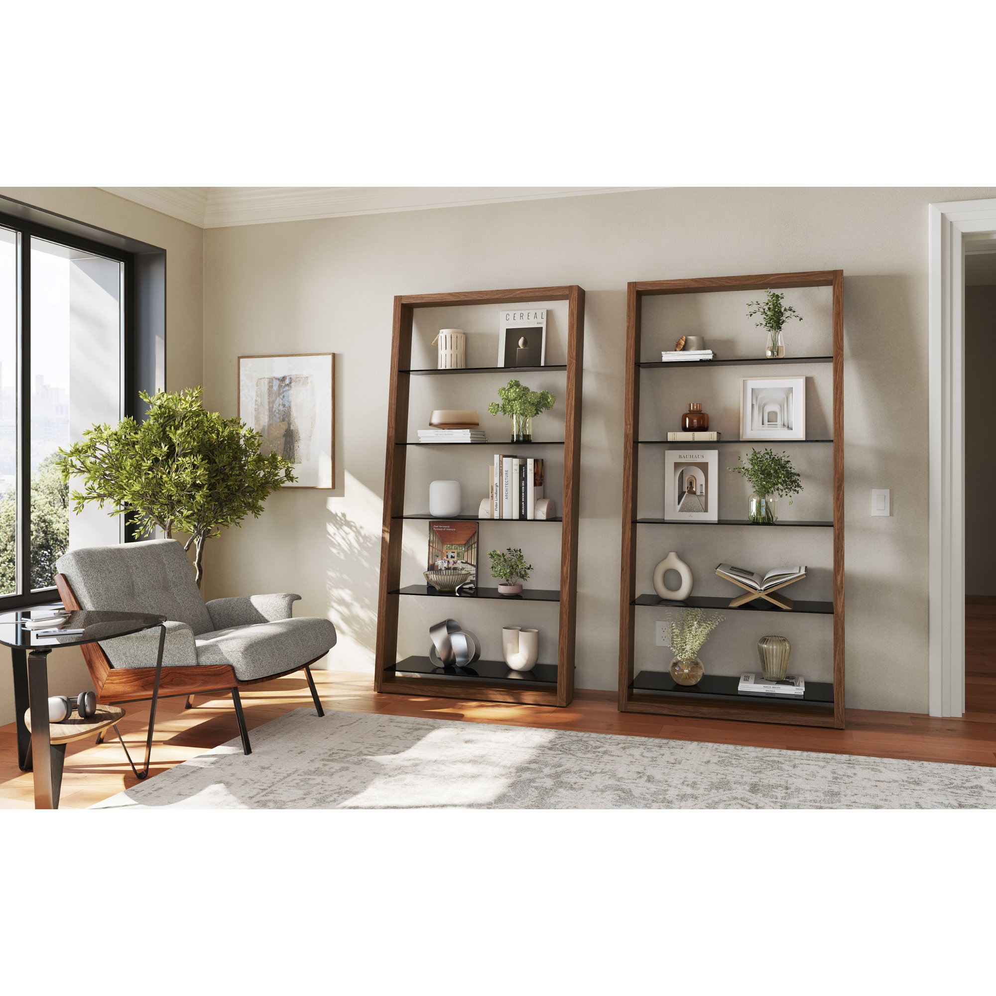 Eileen Blanc 74" H x 34.25 W Ladder Bookcase, Walnut