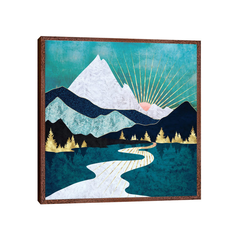 Winter River - Print on Canvas, 93.98 cm H x 93.98 cm W, Classic Brown Wood Framed