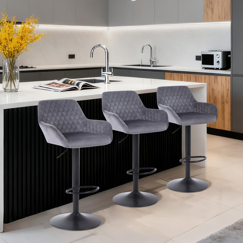 Swivel Upholstered Adjustable Height Counter Stool with Metal Frame, Grey