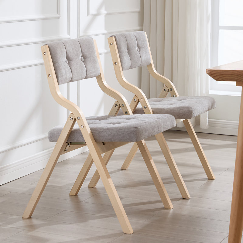 Elegantly Designed Foldable Chair With Solid Wood Frame And Button-Tufted Upholstered Backrest And Seat, Light Gray