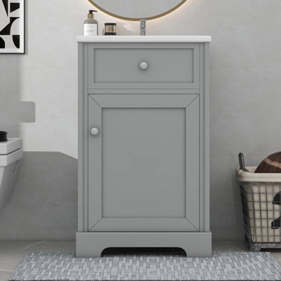 Meuble-lavabo moderne de 20 pouces avec lavabo en céramique et tablette réglable