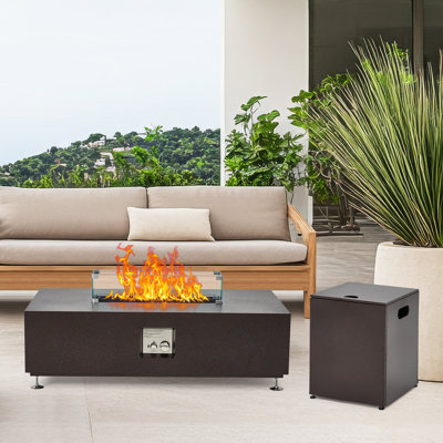 Table d'extérieur 48 pouces, foyer rectangulaire au propane, foyer moderne de 50 000 BTU avec couvercle de réservoir de 16 po, pare-vent, verre pare-feu, housse de pluie