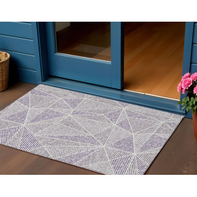 Tapis extérieur lavable à motif géométrique lilas et argenté 3 pi x 5 pi