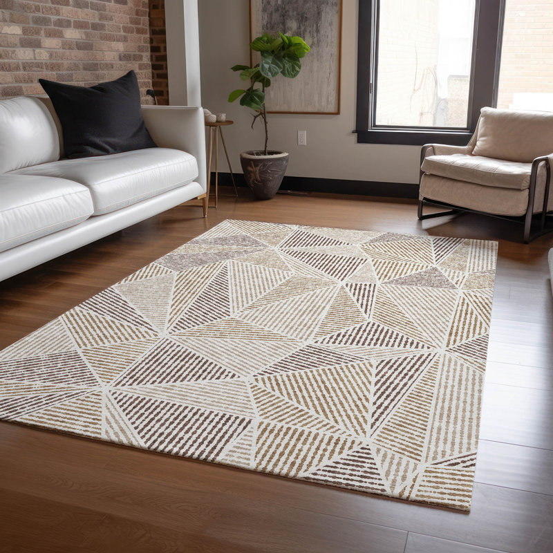 Tapis intérieur / extérieur en polyester tissé à la machine Itzayana, Rectangle 5 pi x 7 pi 6 po