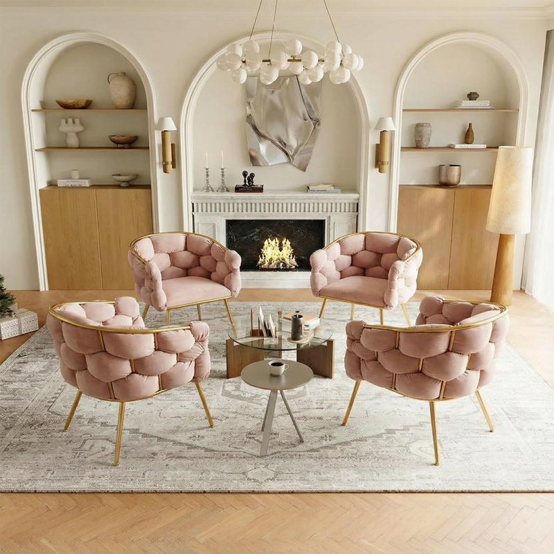 Ensemble de chaises de salle à manger rembourrées en velours Modern, Rose