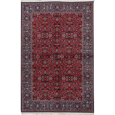 Tapis rouge et bleu marine noué à la main de haute qualité