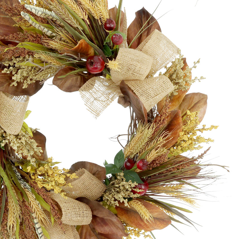 31" Fall Wreath Decorated With Heather, Astilbe, Wheat And Pears
