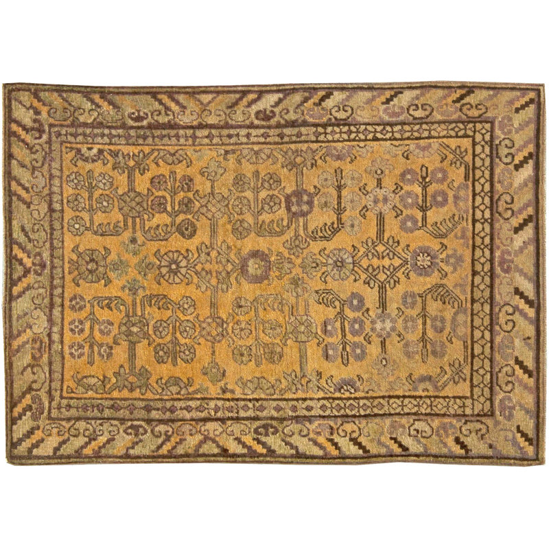 Tapis vintage en laine de qualité supérieure rétro Samarkand 3 pi 9 po x 5 pi 5 po