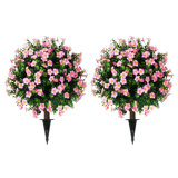 Artificial Boxwood Topiary Ball Trees with Pink Flower (Set of 2)
