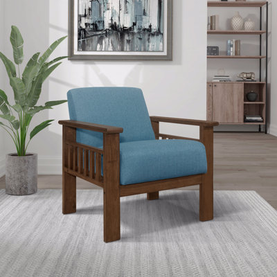 Chaise d'appoint - siège et dossier rembourrés en tissu bleu avec finition en noyer