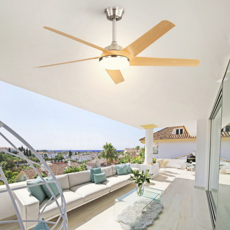 Ventilateur de plafond moderne de 52 pouces avec lumière DEL à intensité variable et télécommande 5 pales en ABS 3