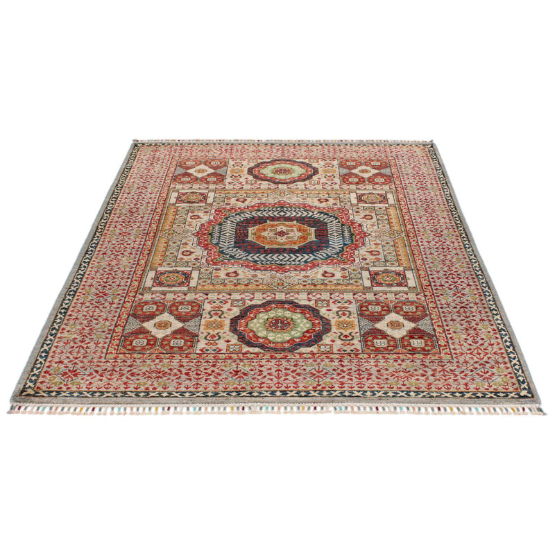 Tapis tribal turc 5 x 7 ivoire et gris clair