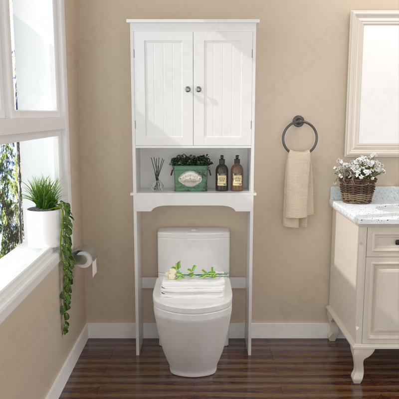 Armoire de rangement au-dessus de la toilette, tablette de salle de bain au-dessus de la toilette, organisateur d'armoire de rangement de salle de bain, économiseur d'espace de salle de bain en bois, blanc