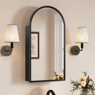 Recessed Or Surface Mount Aluminum Arched Framed Medicine Cabinet With Mirrored And Adjustable Shelves