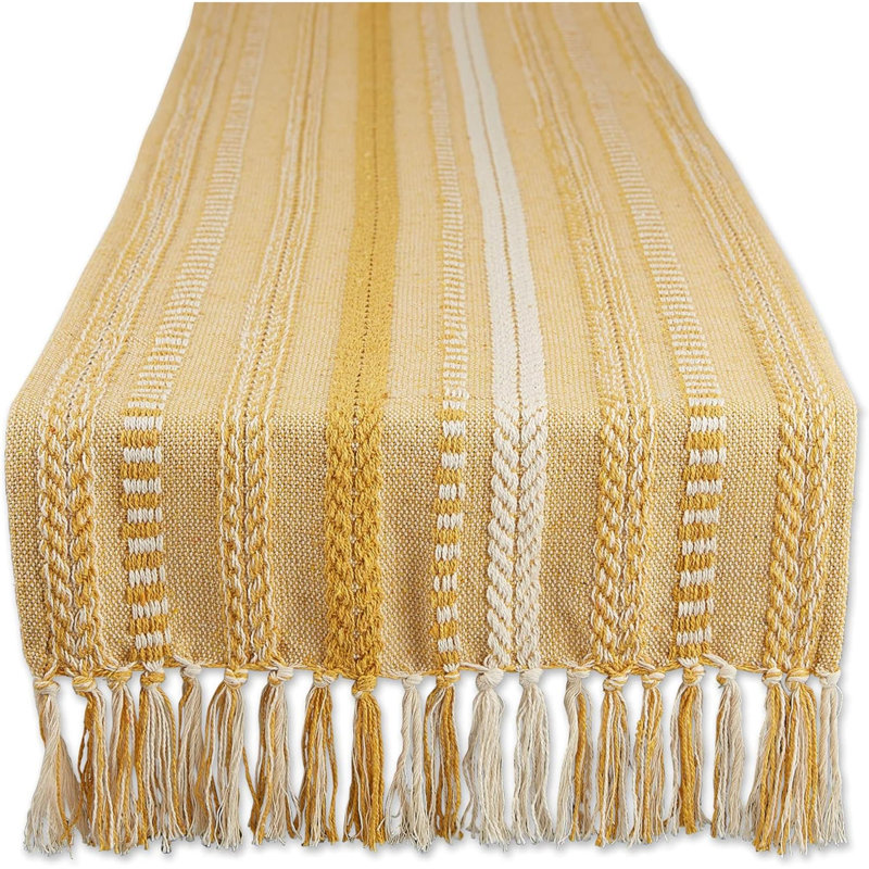 Elco Striped Table Runner, Gold, 15" x 113""