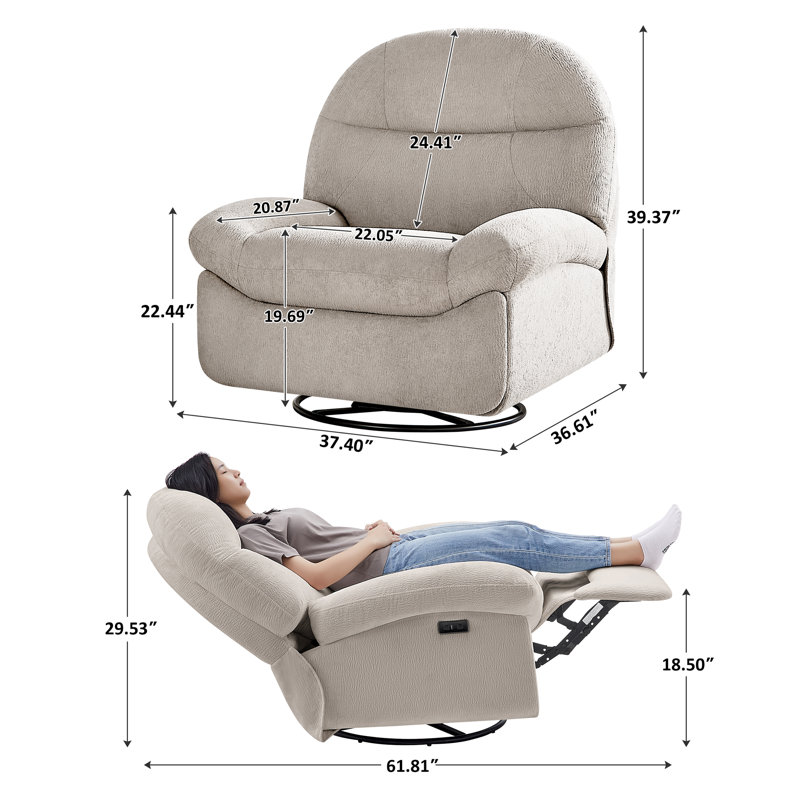 37.40'' Upholstered Swivel Power Recliner with USB Port, Camel