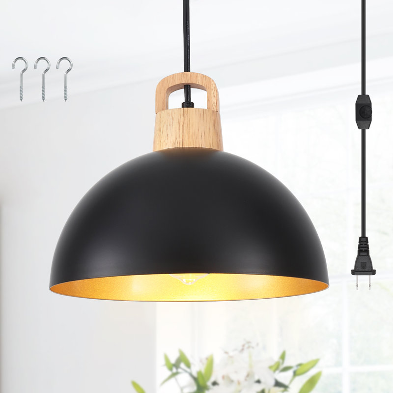 Karinne 1 - Light 11.81" Modern Single Metal Dome Pendant with Plug-In Switch for Kitchen Island Dining Room Entryway