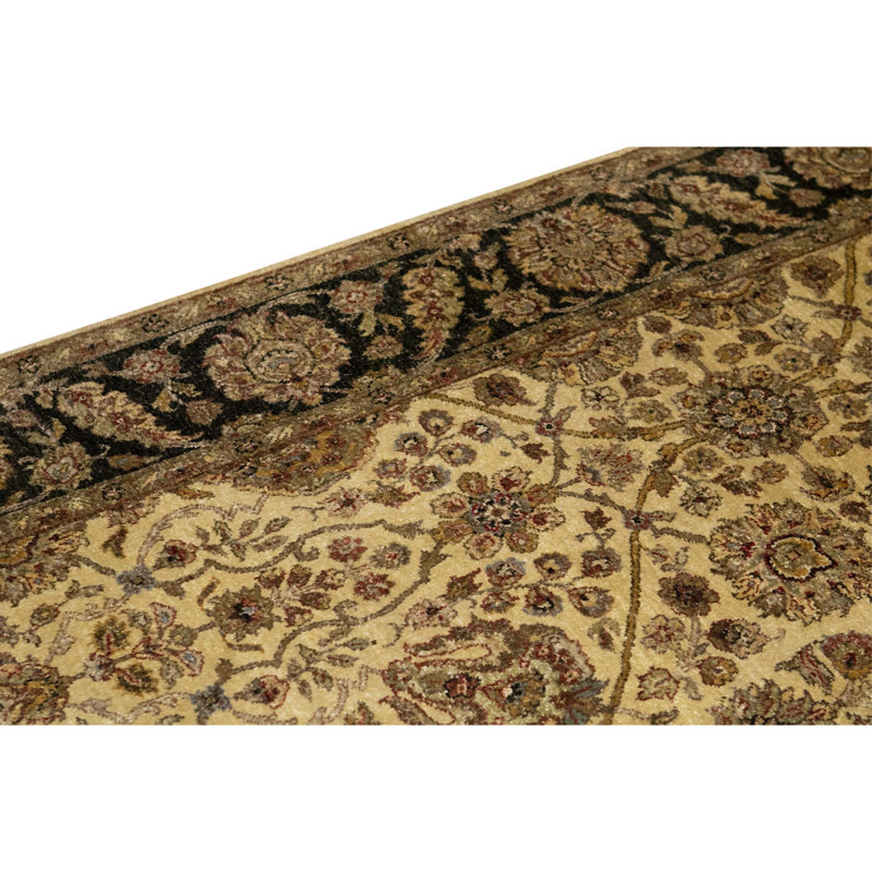 Tapis ivoire / noir / brun en laine noué à la main de conception unique 6 pi 1 po x 9 pi