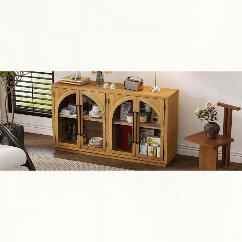 Buffet de rangement à 4 portes avec portes en verre et tablettes réglables