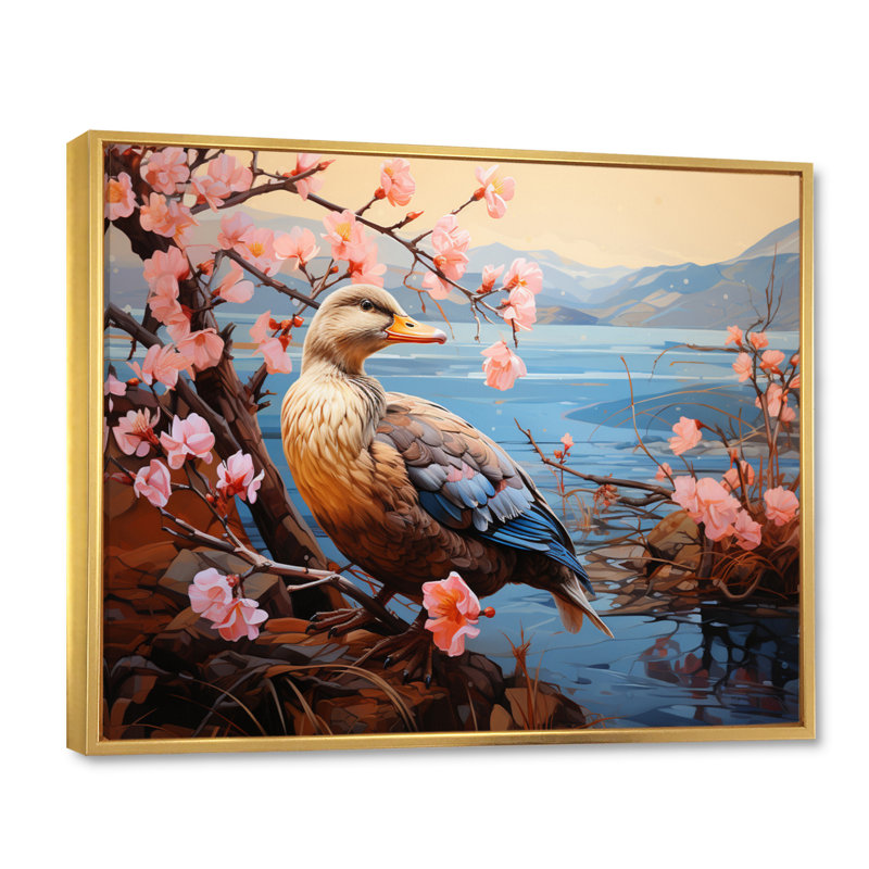 Duck Journey Pastoral - Animals Canvas Art Print, Cadre flottant doré, H 30 po x l 40 po x P 1,5 po
