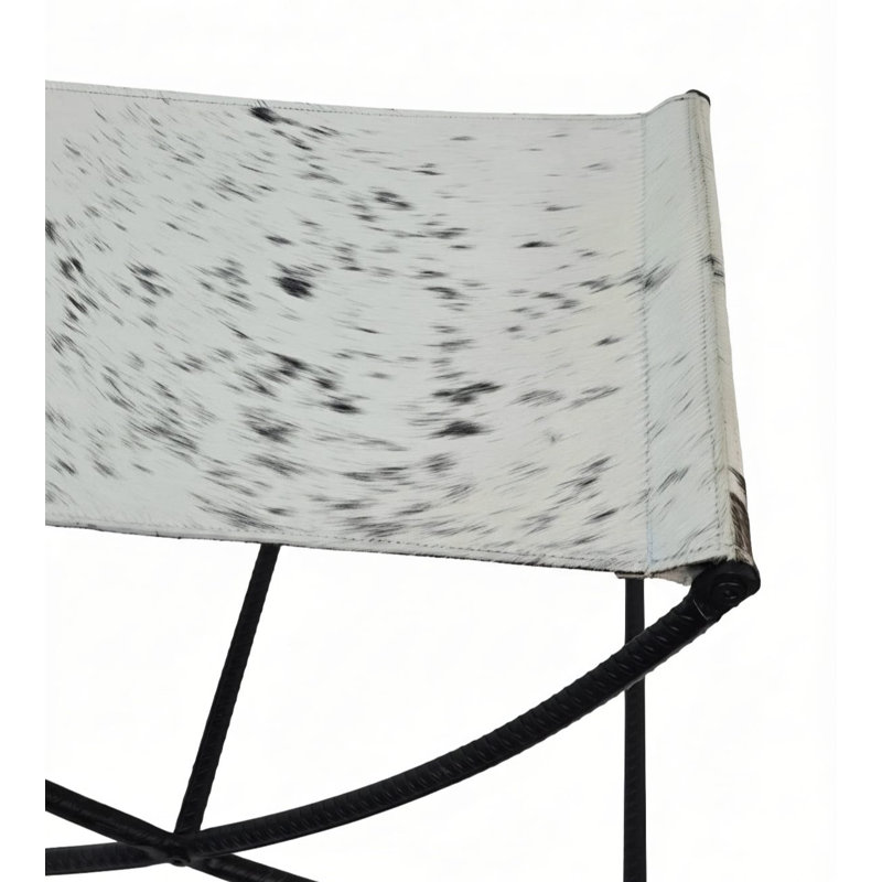 Genuine Cowhide Hair-on-Hide X-Base Accent Stool, Black