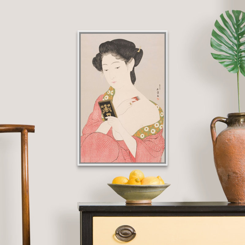 «A Woman in Nagajuban Powdering Her Neck» par Goyo Hashiguchi, reproduction sur toile, Toile blanche encadrée
