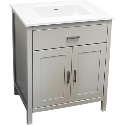 24" Freestanding Solid Wood Premium Grade Bath Vanity, Sink Base with Top
