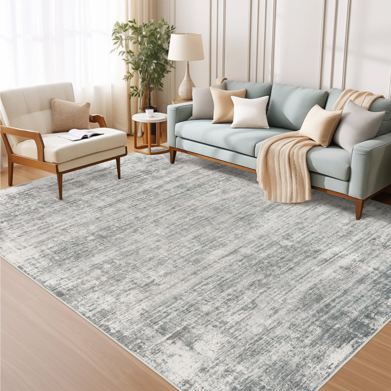Tapis abstrait délavé antidérapant délavé (9 pi x 12 pi, gris), Rectangle 4pi x 6 pi