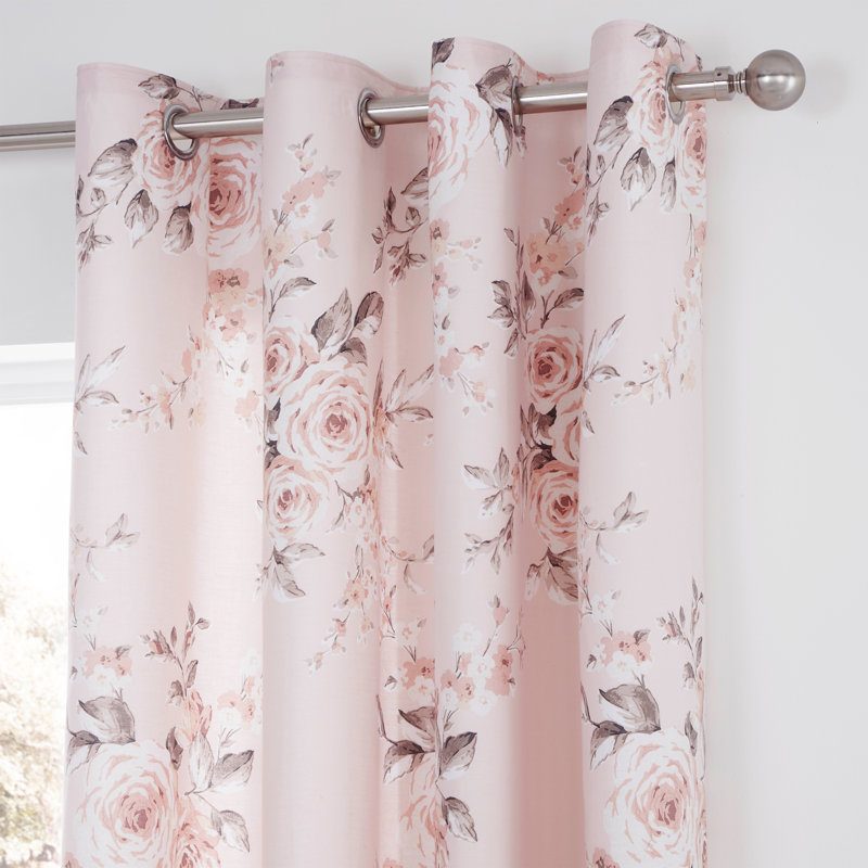 Canterbury Floral Lined Eyelet Curtains, Blush