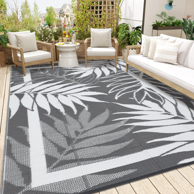 Tapis d'extérieur 9 x 18 extérieur imperméable à l'eau avec tapis moderne en paille réversible pour terrasse