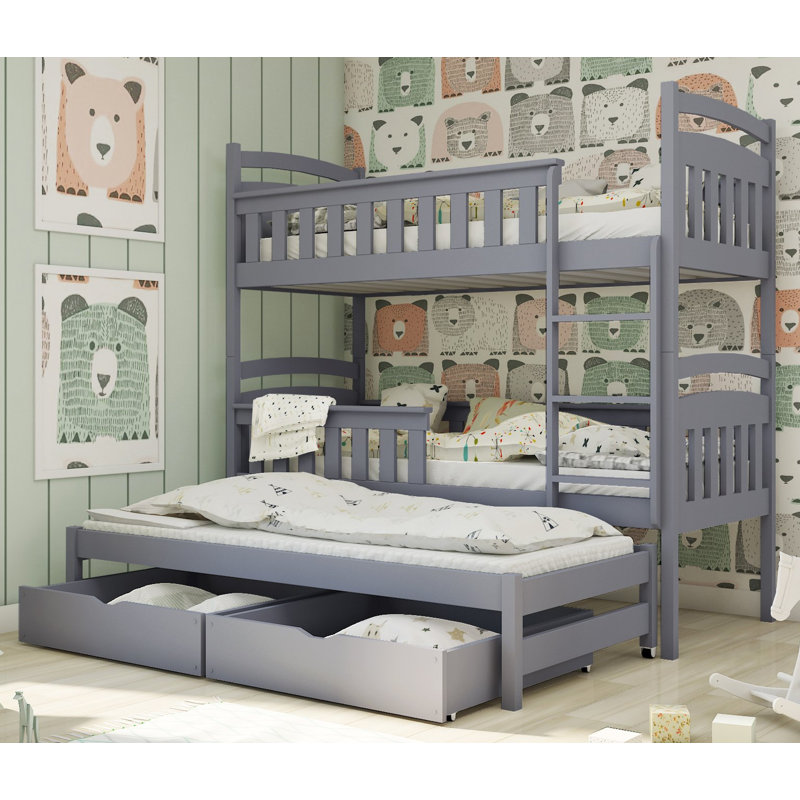 Willems Single (3') Bunk Bed and Mattress with Trundle, Graphite
