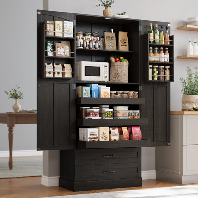 71" Tall Kitchen Pantry Cabinet With 3 Pull Out Shelves, 2 Large Drawers & 6 Door Shelves, Farmhouse Storage Cabinet For Kitchen, Dining Room