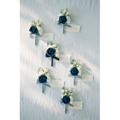 Ling's Moment Boutonnieres in Noble Navy Blue