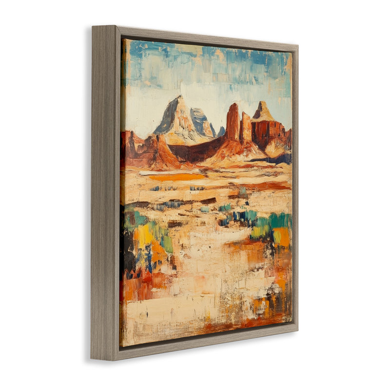 Cadre flottant Wild West Desert Impression, design par Petal Prints Design, H 25 po x l 25 po, Cadre flottant orme Montalcino