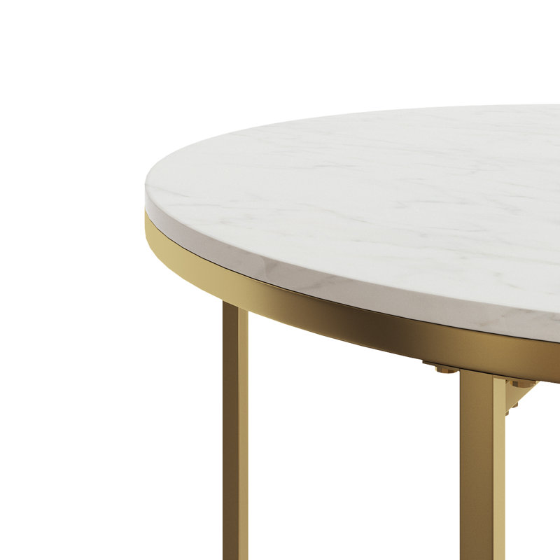Elemental Round White Coffee Table Marble Tabletop