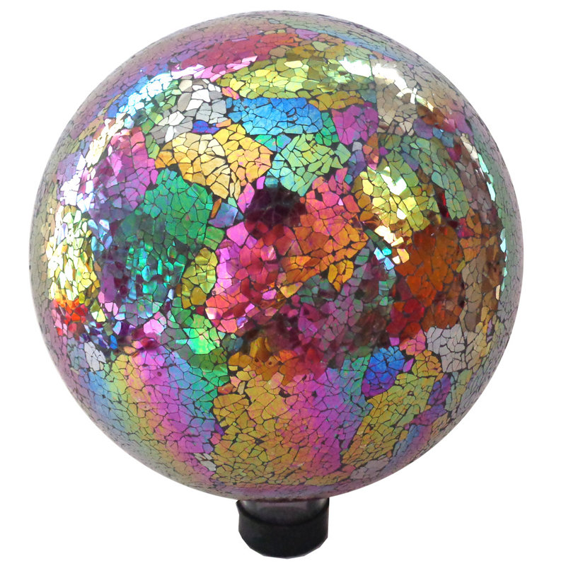 Vibrant Mosaic Glass Gazing Globe in Red and Purple