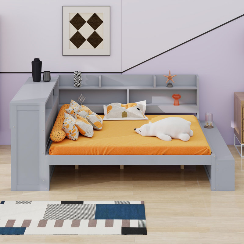 Lit de jour avec rangement intégré et ports USB, Gris