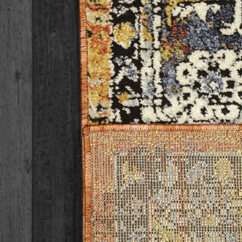 Tapis oriental en polypropylène tissé à la machine en brun / bleu, Tapis de couloir 2 pi 2 po x 7 pi 7 po