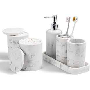 6-piece Marble White Bathroom Accessories Set